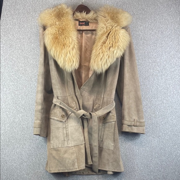 Vtg Penny Lane leather suede coat faux fur lapels 70’s groovy rare made in UK - Picture 1 of 14